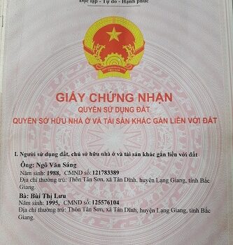 Chính chủ cần ra đi nhanh lô đất tại Thôn Nam Lễ 2 – Xã Xướng Lắm – Lạng Giang – Bắc