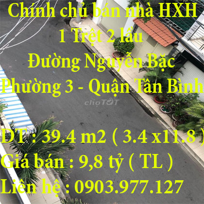 Chính chủ bán nhà HXH Đường Nguyễn Bặc, Phường 3, Quận Tân Bình,TPHCM