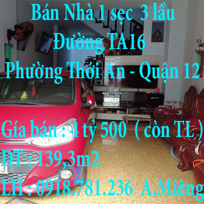 Bán Nhà 1 sẹc cách Đường TA16 Phường Thới An Quận 12
