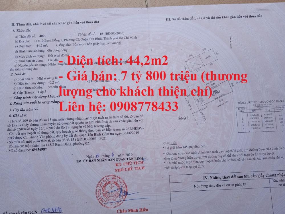 Hot Hot!!! Chính Chủ Cần Bán Gấp Lô Đất Đẹp Tại quận Tân Bình, TP Hồ CHí Minh