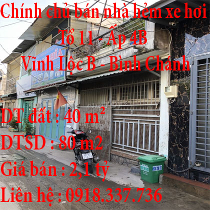 Chính chủ bán nhà hẻm xe hơi Xã Vĩnh Lộc B, Huyện Bình Chánh, Tp Hồ Chí Minh